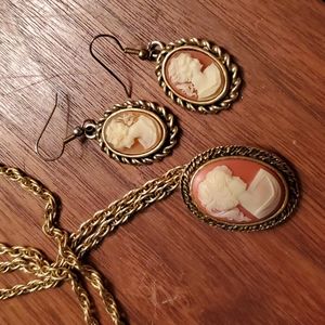 Vintage Cameo earrings,necklace,brooch.
